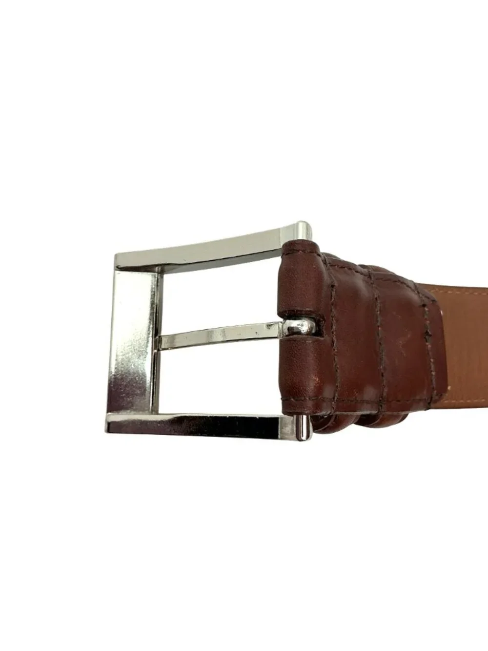 New Allen Edmonds Calfskin Leather Belt Silver-Tone Buckle Mens 42 Made In USA